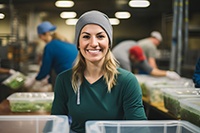 Woman in beanie smiling at work