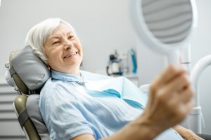 Smiling woman seeing teeth